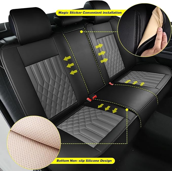 TTX Car Seat Covers Full Set Fit for Kia Sportage 2009-2026 Breathable Leather Seat Protector with Airbag Compatible Automotive 5 Seat Cushions Cover with Beautiful Patterns (Grey)