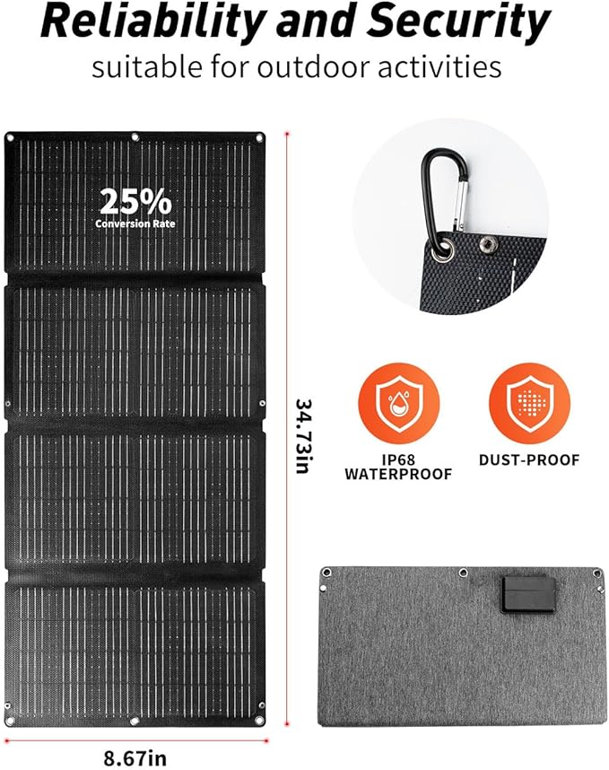 60W Portable Solar Panel, High-Efficiency Foldable Solar Charger with USB-A QC 3.0, USB-C PD 30W, DC Outputs, Waterproof ETFE Solar Panel for Camping, Hiking, and Outdoor Power Supply