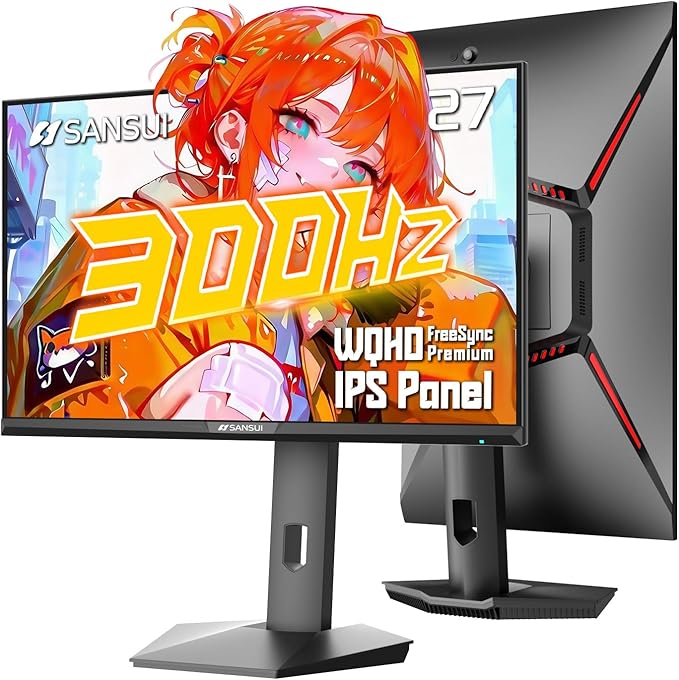 SANSUI 27 inch 1440p 300Hz 240Hz Gaming Monitor, WQHD Fast IPS 1ms Computer Monitor, FreeSync Premium | Brightness 400Nits | 130% sRGB | 10Bits | HDR | ErgoStand | VESA Mount | 2×DP 1.4 & 2×HDMI 2.1