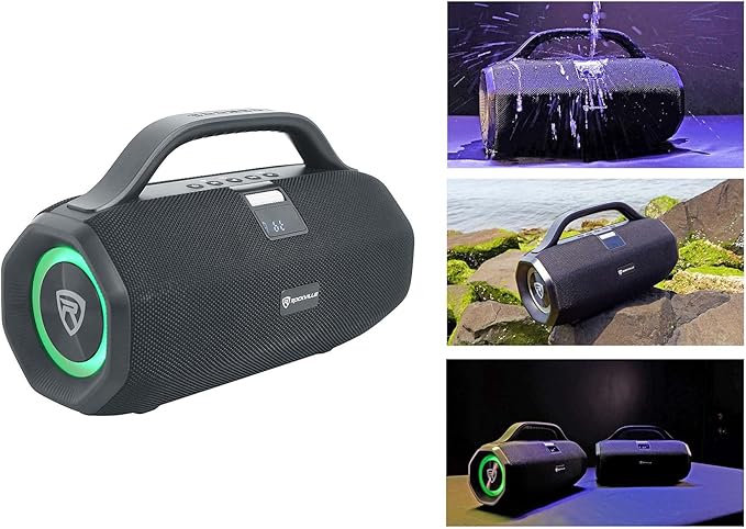 Rockville SONIC-50L Portable Bluetooth Speaker, 50W Stereo Sound, Dual LED Rings, IPX5 Water-Resistant, Upto 24-Hour Battery, TWS, USB/TF Card/AUX/Mic Inputs, for Outdoor and Indoor Events
