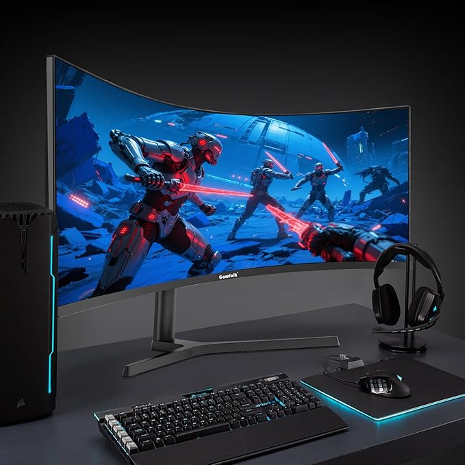 34 Inch Ultrawide Curved 180Hz Gaming Computer Monitor 1000R PC screen 21:9 UWQHD (3440x1440) ,1ms,100%sRGB,Adaptive Sync,HDMI、Display Port,Liftable Stand,Wall Mount Compatible 75*75mm-Black