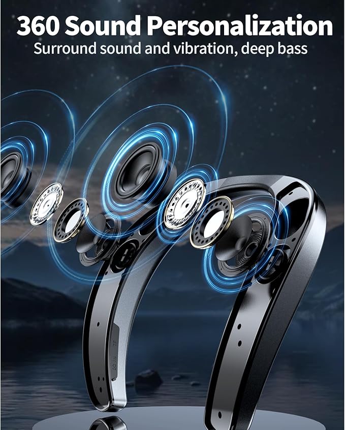 Bluetooth Speaker, Portable Wireless Neckband Home TV Speakers, Theater Stereo Surround Sound with Microphone, Wireless Loudspeaker for Outdoor Sports with Receiver