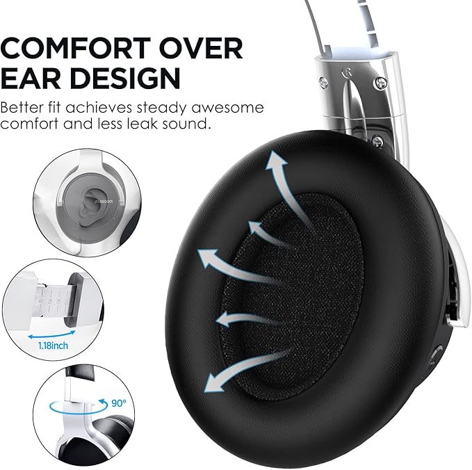 AUSDOM E7 Noise Cancelling Headphones: Wireless Bluetooth Over Ear ANC Headphones with Microphone, 50H Playtime, Hi-Fi Sound, Deep Bass, Comfortable Earpads for Travel Work Home Office