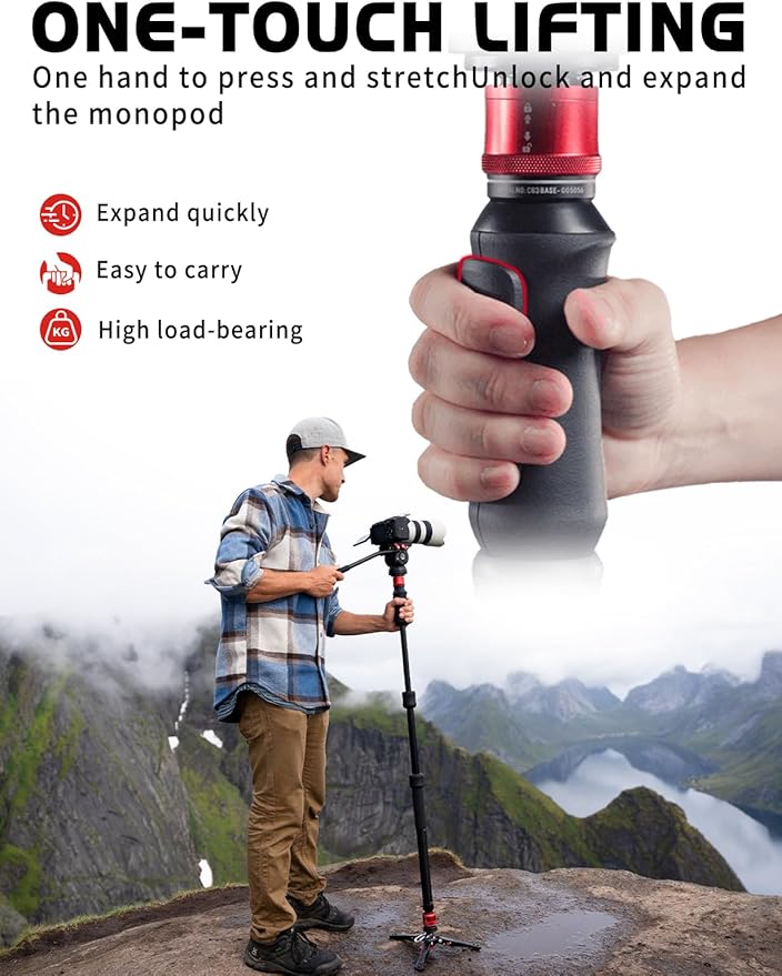 IFOOTAGE Cobra 3 A150S Strike Monopod with Fluid Head,59" Camera Monopod with Pedal Locking Control,One-Step Rapid Height Adjustment,Professional Photography Monopod(A150S&Komodo K5S)