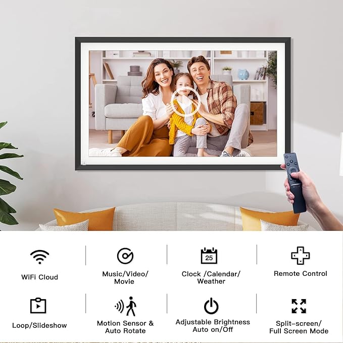 15.6" Large-Digital-Picture-Frame WiFi Photo Frame - 32GB Digital Frames Load from Phone,Full Function, Auto-Rotate, Wall Mounted, Easy Setup to Share Photo Video Via App Email, Gift for Grandparents