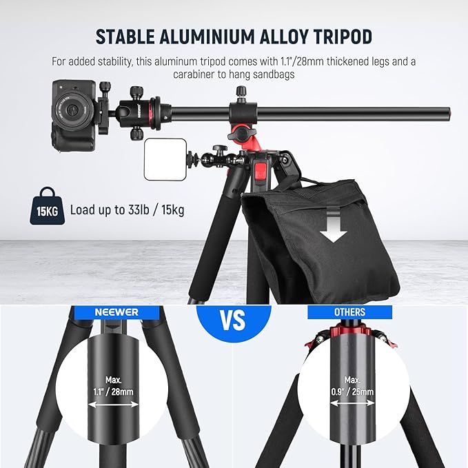 NEEWER 72 inch Camera Tripod Monopod with Center Column and Ball Head Aluminum, Arca Type QR Plate, Bag, Horizontal Tripod Overhead Camera Mount for DSLR Camera, Video Camcorder, Max Load: 33lb