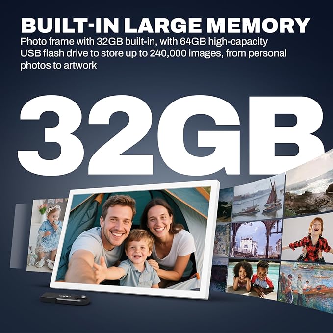 Large Digital Picture Frame 24 inch, 1920x1080 FHD IPS WiFi Digital Photo Frame with Remote, 32GB Storage, Auto-Rotate, Instantly Share Photo/Video via Apps/Email, USB/Mirco SD, White