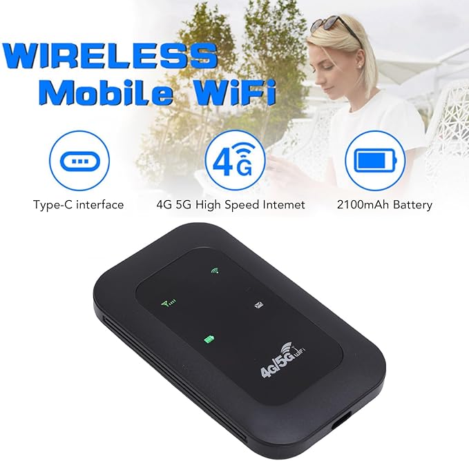 4G 5G Portable WiFi Hotspot Mobile Router with 3200mAh Battery & SIM Card Slot for Travel Home 300Mbps High Speed Supports 10 Devices