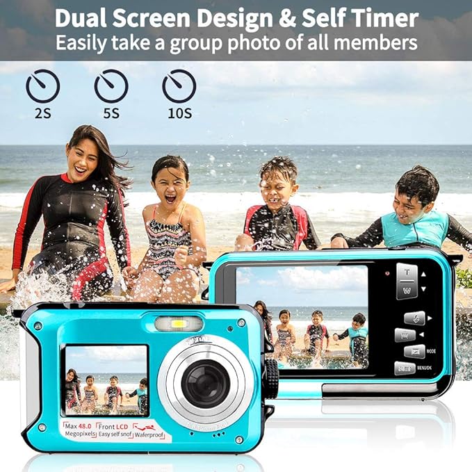 4K Underwater Camera with 32GB Card 1250mAh Battery 56MP Autofocus 11FT Waterproof Camera Dual-Screen Selfie 16X Waterproof Floatable Digital Camera Underwater Camera for Snorkeling