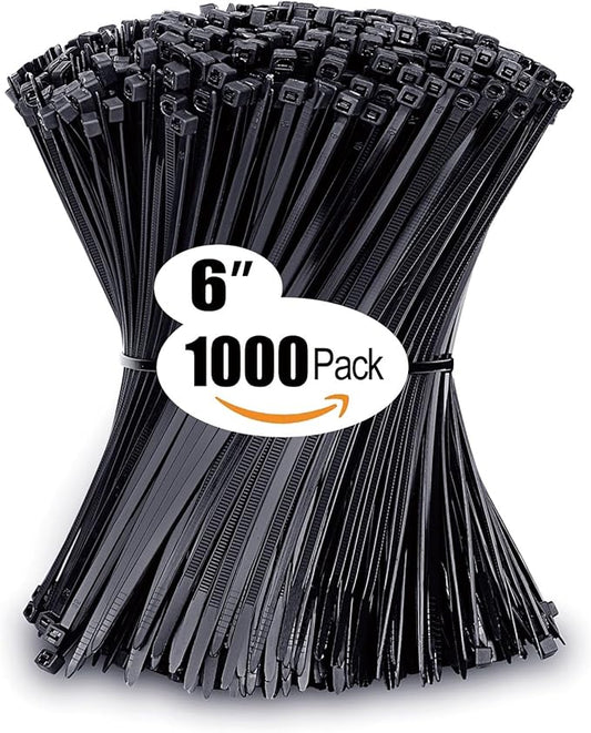 Zip Ties 6 inch with 25 lb Tensile Strength, Black Cable ties, 1000 Pack, ANOSON