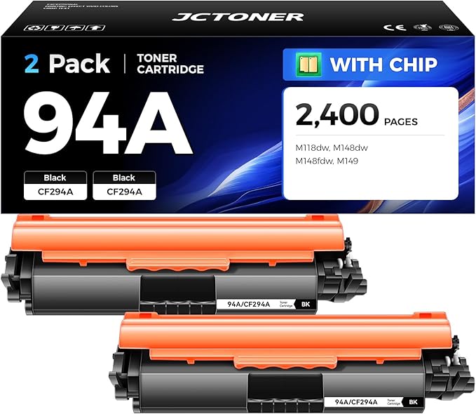 94A Black Toner Cartridge 2-Pack with chip High Yield Replacement for HP 94A CF294A 94X CF294X Toner Compatible with HP Laserjet Pro MFP M148dw M148fdw M118dw Printer M148 M118 M149 Series Ink Copy