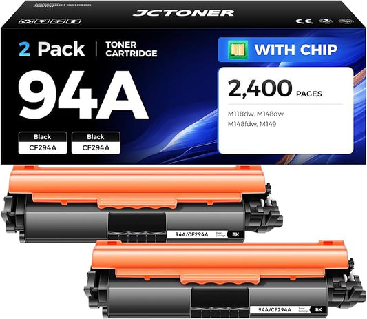 94A Black Toner Cartridge 2-Pack with chip High Yield Replacement for HP 94A CF294A 94X CF294X Toner Compatible with HP Laserjet Pro MFP M148dw M148fdw M118dw Printer M148 M118 M149 Series Ink Copy