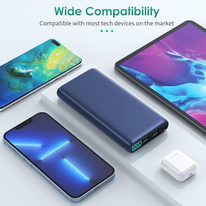 Portable Charger 38800mAh,LCD Display Power Bank,5 USB Outputs Battery Pack Backup,USB-C in&out Dual Input Phone Charging Compatible with iPhone 16/15/14/13 Pro,Android Samsung Galaxy Pixel Nexus-Blue