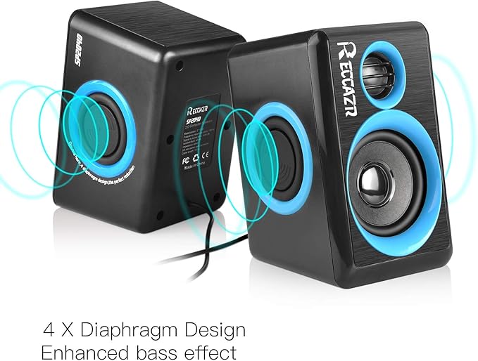 RECCAZR SP2040 Surround Computer Speakers with Deep Bass USB Wired Powered Multimedia Speaker for PC/Laptops/Smart Phone Built-in 4 Loudspeaker Diaphragm(Blue)