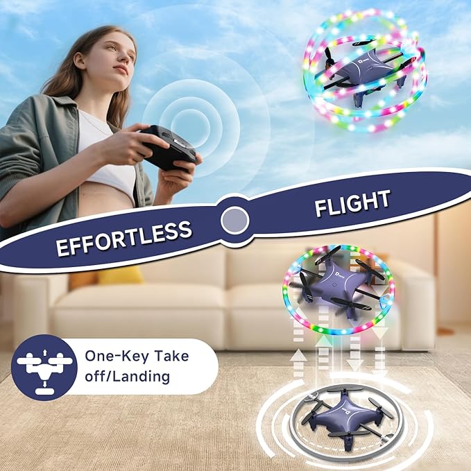 Mini Drone for Kids, Small Beginners Small RC Drone Quadcopter Drones, 2.4G Remote Control Toy with LED Lights, One Key Take Off/Landing, 360° Spinning, 90 Degree Circle Flight Gifts for Boy Girl