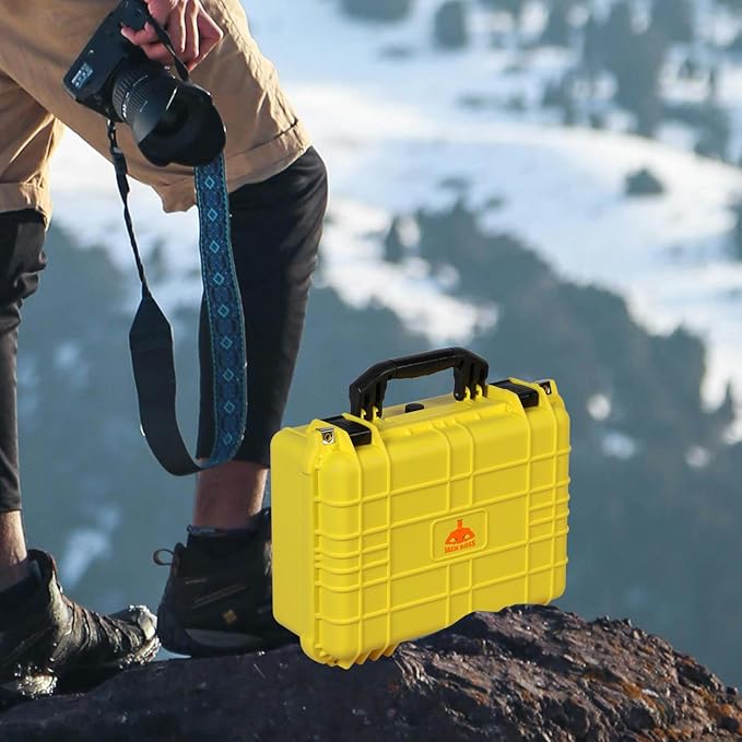16x 12.8x 6.8 Inch Hard Case, Portable Weather Waterproof Protective Camera Case with Customizable Foam, Fit Use of Drones, Camera, Equipments, Yellow
