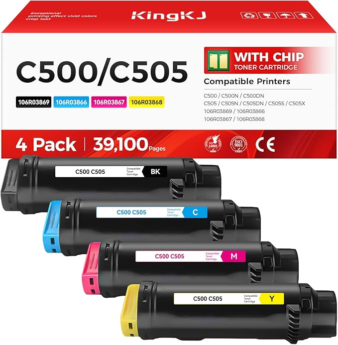 C500 C505 Toner Cartridge 4-Pack High Capacity Replacement for Xerox 106R03869 106R03866 106R03867 106R03868 Compatible with Xerox VersaLink C500 C500N C500DN C505 C505N C505DN C505S C505X Printer Ink