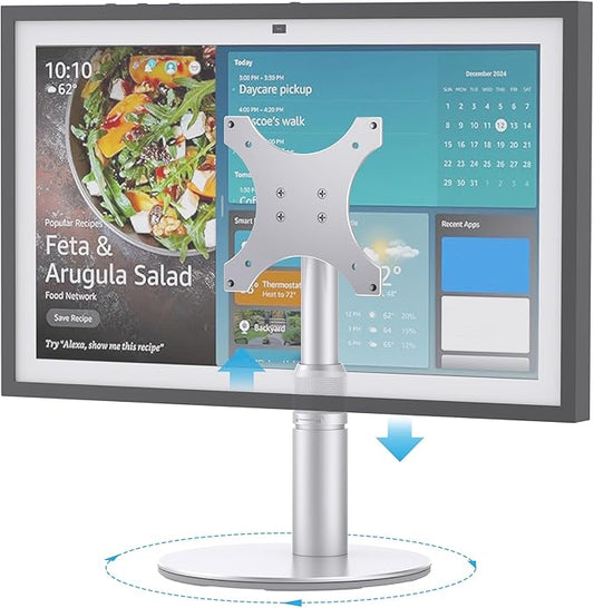 Almoz Riser Stand for Echo Show 21, Show 15 (All Generations), Adjustable Height with Swivel and Tilt, Aluminum Holder Stand for Show 21, Sturdy Non-Slip Base, Easy Screw Assembly (Riser-Silver)