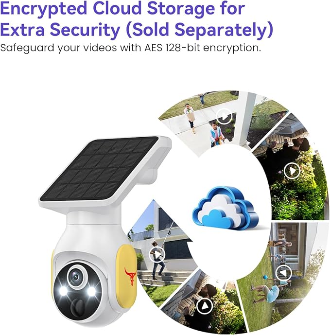 4G LTE Cellular Security Camera with Solar Panel, No WiFi, AI Motion Detection, 360° View Pan/Tilt, 2-Way Talk, 1080P Night Vision, SIM Card Included, Works with Verizon/AT&T/T-Mobile (4G)