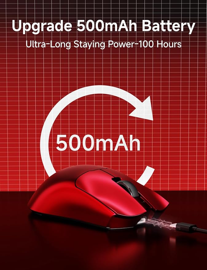 S9 Ultra Wireless Gaming Mouse, 59G Ergonomic Computer Mouse, Triple Modes, 8K Polling, PAW3950 42K DPI Optical Sensor, Kailh Switch, 250h Battery Life, Programmable for PC/Win/Mac(Red)