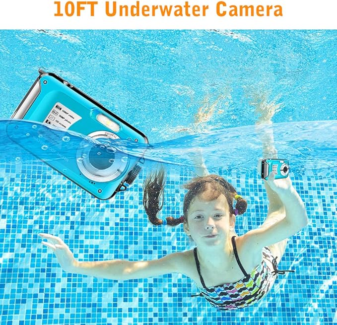 Waterproof Camera 10FT Underwater Camera 30MP 1080P FHD Video Resolution 16X Zoom Waterproof Digital Camera for Snorkeling,Vacation(Green)