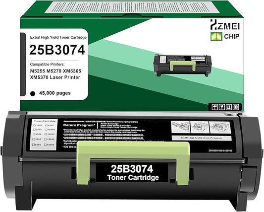25B3074 Toner Cartridge High Yield 25B3074 Black Toner with New Chip Replacement for Lexmark M5255 M5270 XM5365 XM5370(45,000 Pages)