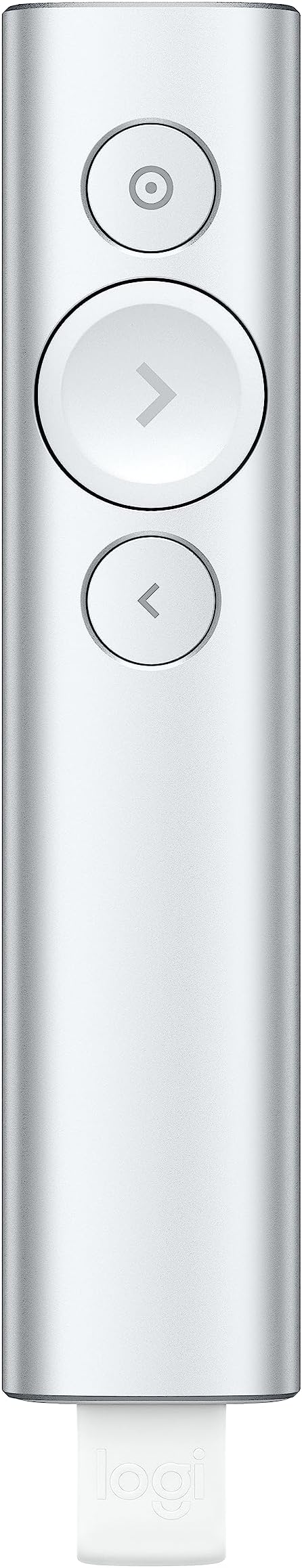 Logitech Spotlight Presentation Remote - Universal Wireless Presentation Clicker with Laser Pointer, Advanced Digital Highlighting, Bluetooth, 30 m Range and Quick Charging - Silver