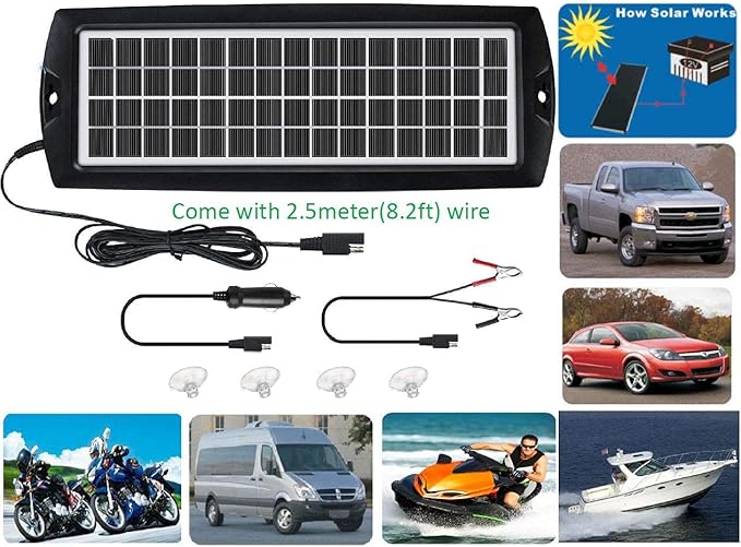 Sunway Solar Car Battery Trickle Charger & Maintainer 5W Solar Panel Power 12V Charger kit Portable Waterproof for Automotive RV Marine Boat Truck Motorcycle Trailer Tractor Powersports Snowmobiles
