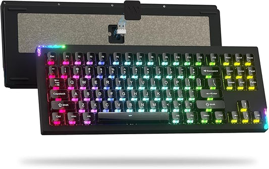 SK87 75% Wireless Gaming Keyboard QMK/VIA, Full Aluminum Transparent keycaps Mechanical Keyboard, Bluetooth 5.0/2.4GHz/USB-C Wired Programmable Keyboard, Hot Swappable, POM Linear Switch (Black)