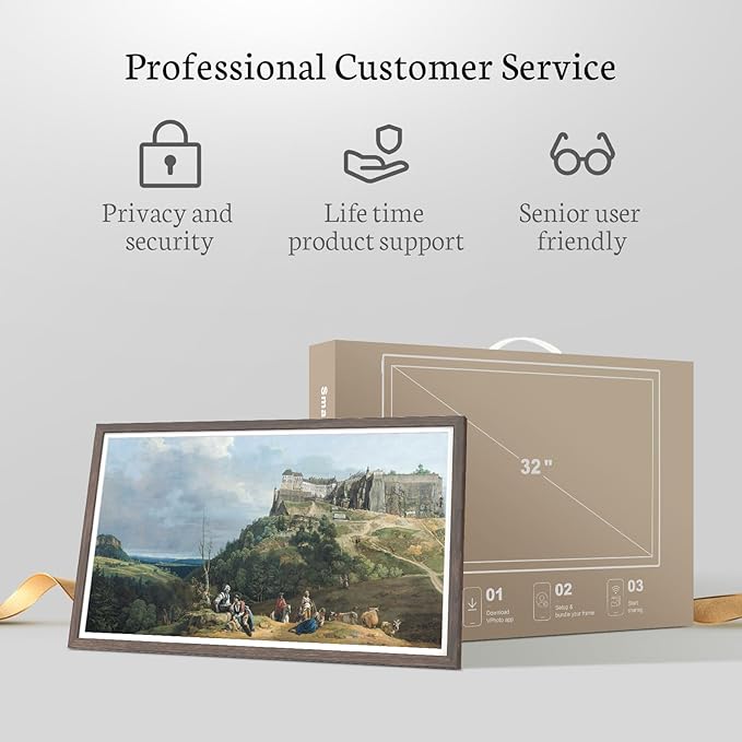 BSIMB 32 Inch Large Digital Picture Frame, Touchscreen 64GB 1920x1080 FHD WiFi Photo Frame Electronic Display Remote Control, Share Pictures/Videos via App/USB/SD Easy Setup Gifts for Mom, Dark Wood