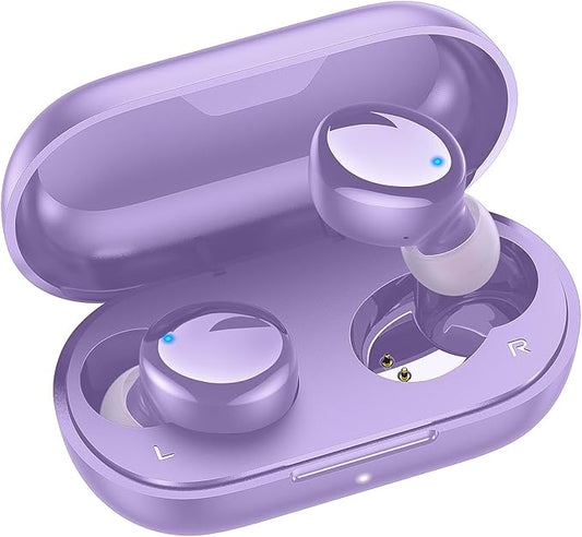 kurdene Wireless Earbuds Bluetooth 5.3 in Ear Buds Light Weight Headphones,Deep Bass Sound,Built in Mics Headset,Clear Calls Earphones for Sports Workout Light Purple