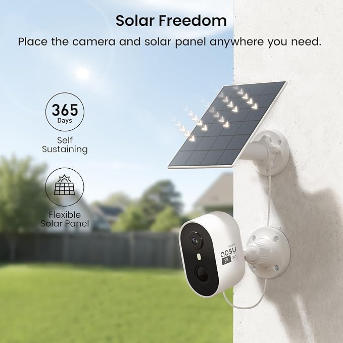 AOSU 2K Solar Camera Outdoor Wireless, Cameras for Home Security, WiFi Camera for Home Surveillance with Spotlight Color Night Vision, PIR/AI Motion Detection, 2-Way Talk, IP66 Waterproof