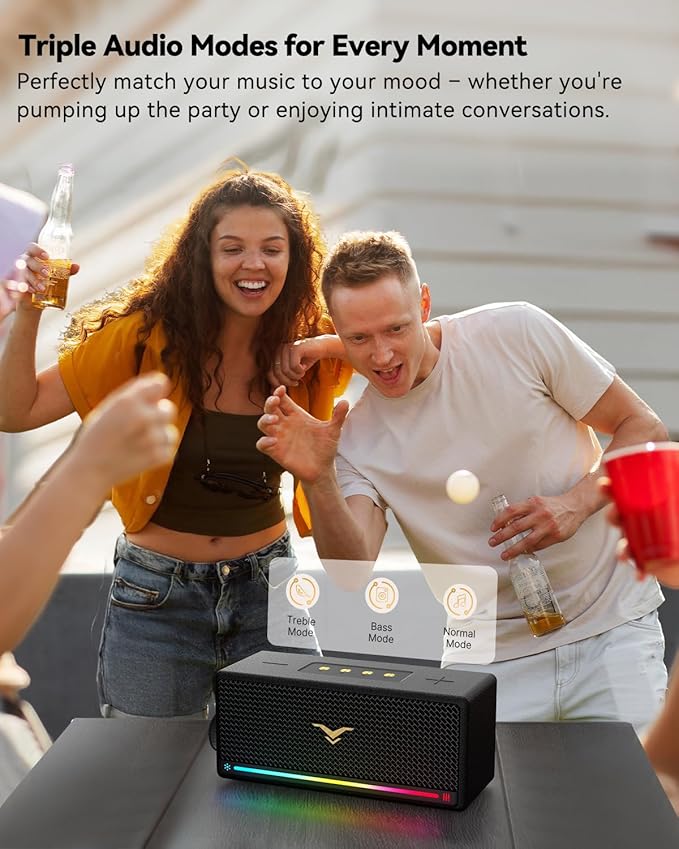 Bluetooth Speaker, 80W Peak Retro Speakers Bluetooth Wireless, Portable Loud Speaker with Deep Bass, IP67 Waterproof, LED Lights, TWS Pairing, 8-12H Playtime, TF/AUX/USB Input for Party, Home, Outdoor