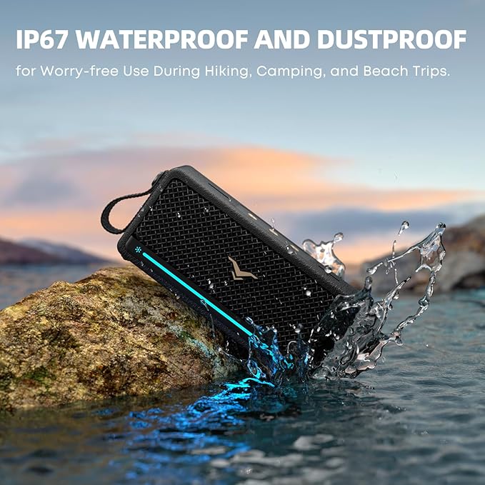 Portable Bluetooth Speakers, IP67 Waterproof Wireless Speaker with Lights, 40W Loud Stereo Sound, Active Extra Bass, Bluetooth 5.3, Dual Pairing, 12H Playtime for Home, Party, Outdoor, Beach, Travel