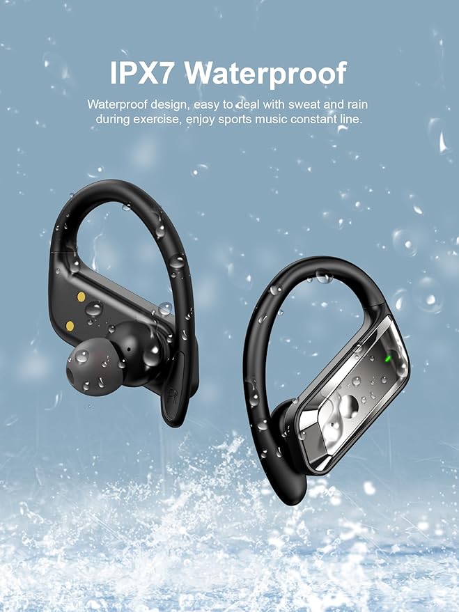 Wireless Earbuds Bluetooth 5.4 Headphones 53H Playtime Sport Earphones with LED Display,Over-Ear Buds Built in Mic in Ear Waterproof Headset for Workout Running Gaming - Black