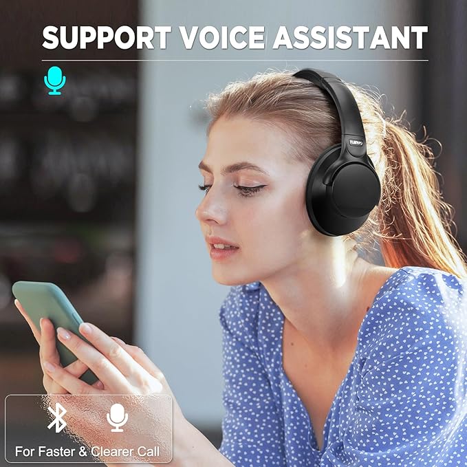 TUINYO Wireless Headphones Noise Cancelling Over Ear Bluetooth Headphones with 60H Playtime, Deep Bass Hi-Fi Stereo Sound & Comfortable Earpads for Travel, Home and Office-Black