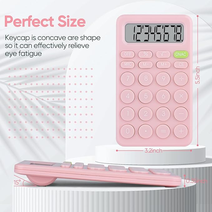 Basic 4 Function Calculator for Students and Office: Small, Portable, and Easy-to-use - Suitable for School and Office Essentials(Pink)