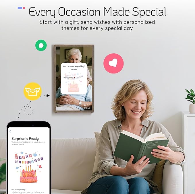 NexFoto Digital Photo Frame 21.5 Inch Touchscreen, 64GB Large Digital Picture Frame FHD 1920 * 1080, Add Photos from Google Photos, Upload Videos Instantly, for Housewarming, Dark Wood