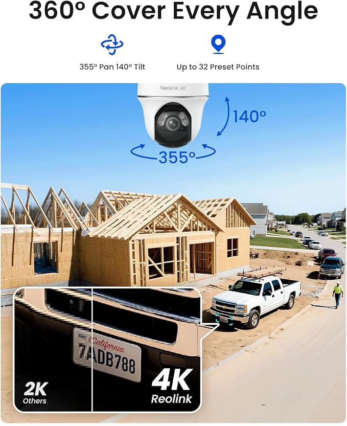 REOLINK 4K 4G LTE 360° Cellular Security Camera Wireless Outdoor +128G SD Card - 4Pack, No WiFi Solar Powered, SIM Card Included, 8MP Color Night Vision, Local/Cloud Storage, Go PT Ultra+Solar Panel 2