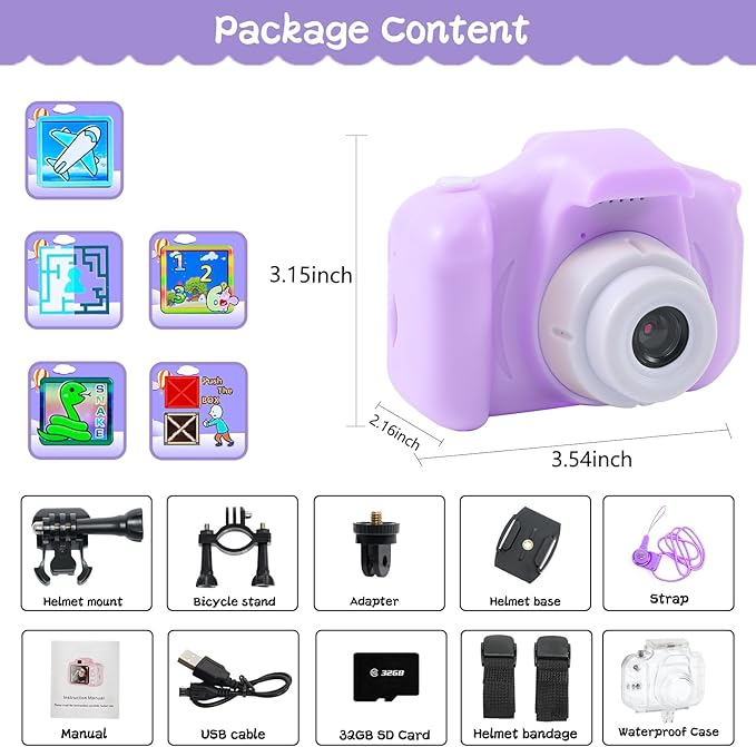 Kids Camera Waterproof Underwater Camera for 3-12 Year Old Boys Girls 2 Inch IPS Screen 1080P HD Digital Kids Video Camera Indoor Outdoor Action Cameras Best Christmas Birthday Gifts