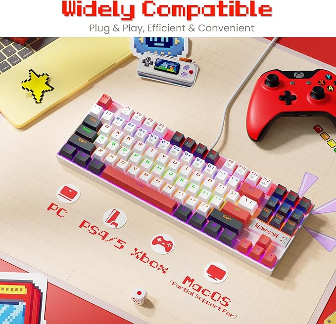 Redragon K552 Mechanical Gaming Keyboard, 87-Key Compact, LED Gaming Keyboard with Red Switches, Anti-Ghosting, Metal Frame for PC Gaming & Typing, Beginner-Friendly (Neo Nocturne)