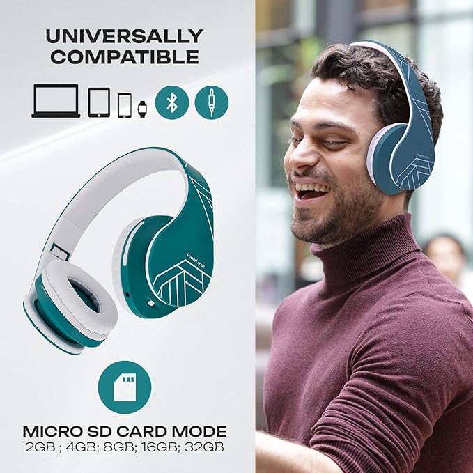 PowerLocus Bluetooth Over-Ear Headphones, Wireless Stereo Foldable Headphones Wireless and Wired Headsets with Built-in Mic, Micro SD/TF, FM for iPhone/Samsung/iPad/PC (Blue/White)