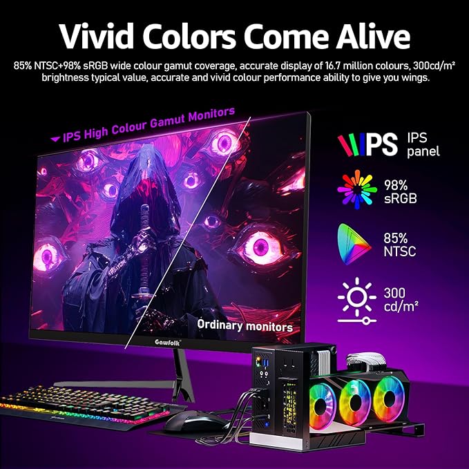 Gaming Monitor 27 inch QHD IPS, PC Screen 120Hz 2K (2560×1440P), Ultra-Thin Zero Frame Computer Display for Home Office Business, DP, HDMI, Wall-Mounted