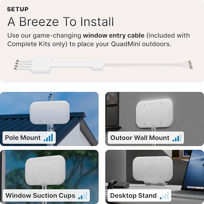 Waveform QuadMini: 4x4 MIMO Low-Profile Antenna Kit | External Antenna for 4G/5G Routers & Gateways | for T-Mobile Home Internet, Verizon, AT&T | 10’ SMA Cable, U.FL Adapters, Window Entry