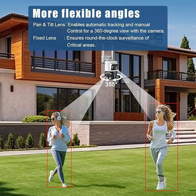 6X Optical Zoom WiFi Outdoor Security Camera, 4MP PTZ Camera for Home, 2.4GHz Wireless Surveillance Camara with Mobile App/PC Access, Dual Display, Motion Tracking, SD/Cloud, 24/7，360° View