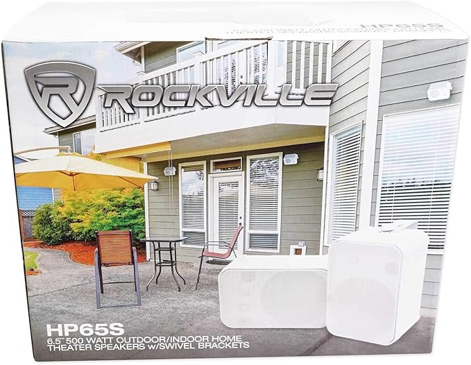 Rockville Pair HP65S 6.5" 500W Outdoor/Indoor Home Theater Speakers, IPX44 Weather Resistant, Swivel Brackets, Clear Audio, for Patios and Home Theaters