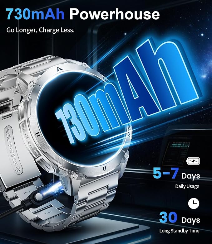 LIGE Smart Watches for Men with LED Flashlight/Call, 1,62'' HD AMOLED Screen 730mAh Military Smartwatches with 110+ Sports, 3ATM Fitness Tracker with 24/7 Heart Rate/Sleep for iOS Android, Silver