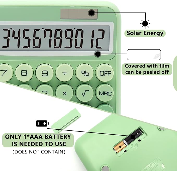 Gradient Green Calculator, UPIHO Standard Calculator 12 Digit with Large LCD Display and Big Buttons, Green Office Supplies for Women, Cute Desk Accessories for Office, School, Home, Business