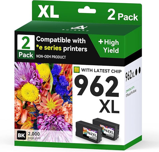 962XL Remanufactured Ink Cartridges Combo Pack Compatible for HP 962 XL HP962XL Black Replacement for HP OfficeJet Pro 9010e 9012e 9014e 9015e 9018e 9019e 9020e 9022e 9025e 9028e Series (2 Pack)