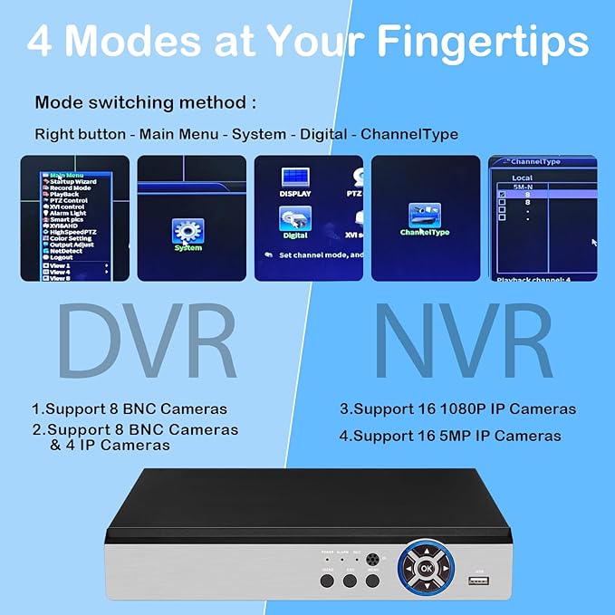 8 Channel 5MP H.265+ Security DVR Recorder with AI Human Detection, 8CH Hybrid 6-in-1 CCTV DVR for Surveillance Camera, Supports 8CH Analog and IP Cameras, Mobile APP & PC Remote(1TB Hard Drive)